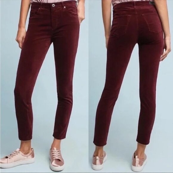 Adriano Goldschmied AG The Stevie Ankle Slim Straight red velvet jeans pants 30 - Picture 1 of 13